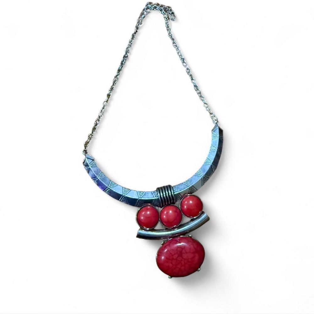 Boho Silver Red Turquoise Necklace